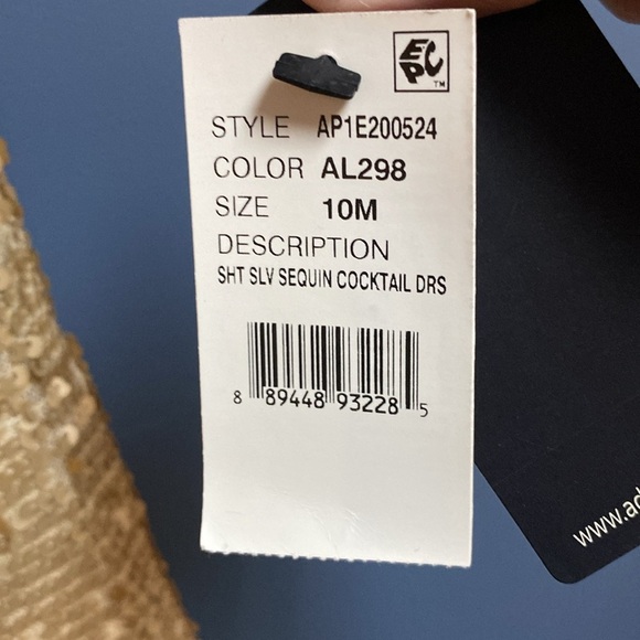 NWT ADRIANNA PAPELL WO SIZE 10 SHORT SLEEVE MIDI GOLD SEQUIN COCKTAIL DRESS - Picture 4 of 13
